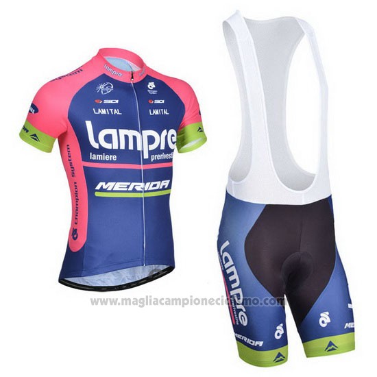 2014 Abbigliamento Ciclismo Lampre Merida Rosa e Blu Manica Corta e Salopette